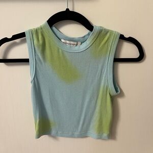 WeWoreWhat Ribbed Top in Light Blue and Lime Green